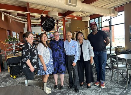 From left, Lisa Lewis (President, AzLA), Debbie Winlock (Library Manager), Emily Drabinski, Bill Diak (Mayor), Lena Fowler District 5 Supervisor), Nikita Carpenter