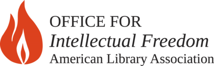 logo of the Office for Intellectual Freedom American Library Association features a flame to the left of the text.