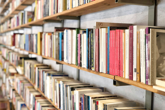 Rows of books at a library