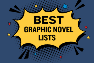 A gold starburst displays the title Best Graphic Novel Lists.