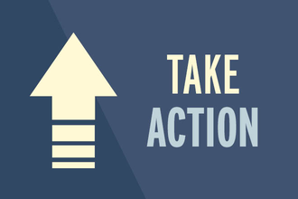 Take Action text with upward arrow icon