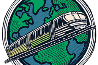 A bullet train bisecting the planet to represent travel